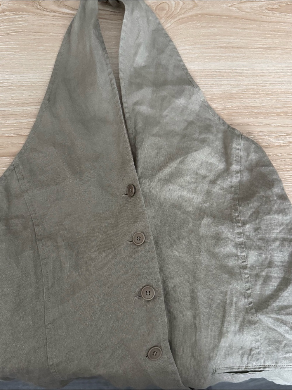Halter XS NEW Halter Tie Button Up Vest Khaki Office Work Open Back Linen Summer